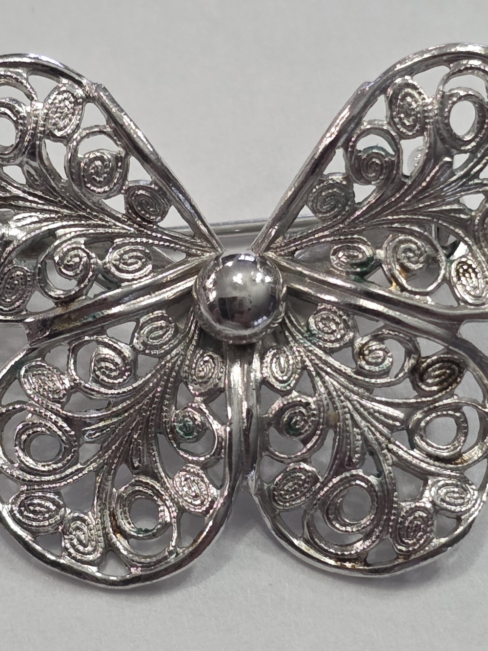 Elegant Silver Filigree Butterfly Brooch - Silver